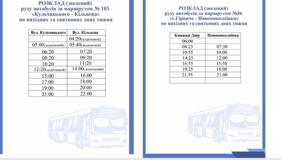 автобуси №46 та №103 графік руху на Великдень у Кропивницькому