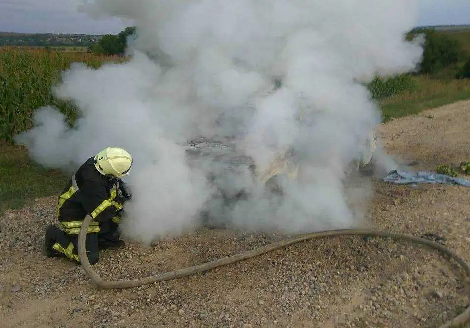 На Кіровоградщині посеред дороги загорівся легковик (ФОТО)
