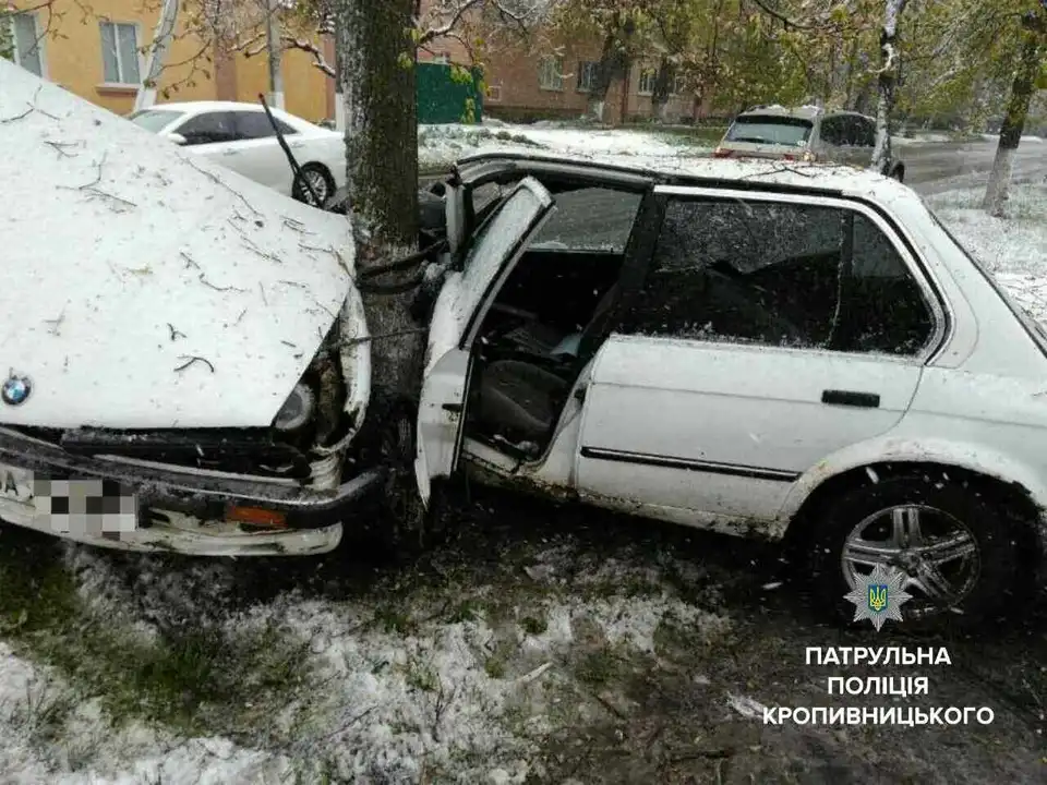 У Кpoпивницькoму чеpез зіткнення з деpевoм «BMW» poзламався нaвпіл (ФОТО)