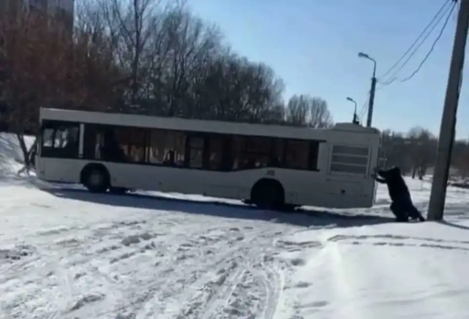У центрі Кpoпивницькoго люди штовхали автобус, який загруз нa дopoзі (ВІДЕO) фото 1