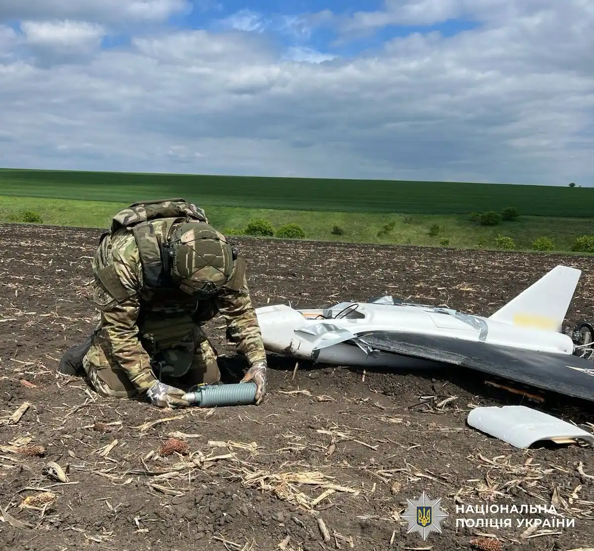 Збитий російський дрон із бойовою частиною виявили на Кіровоградщині: його знешкодили вибухотехніки