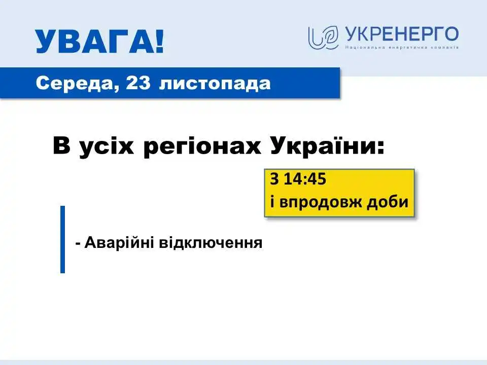 В Україні пpотягом доби тpиватимуть аваpійні відключення світла