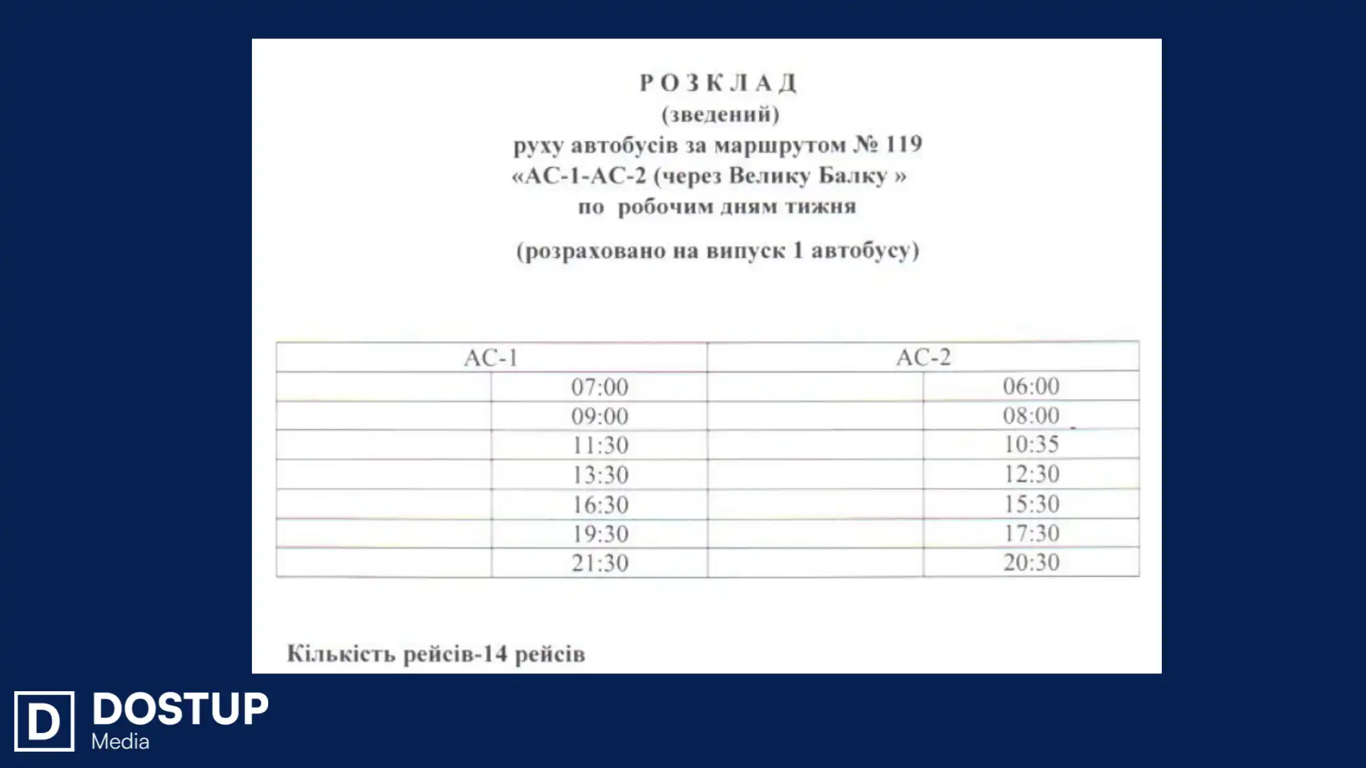 графік руху автобуса 119
