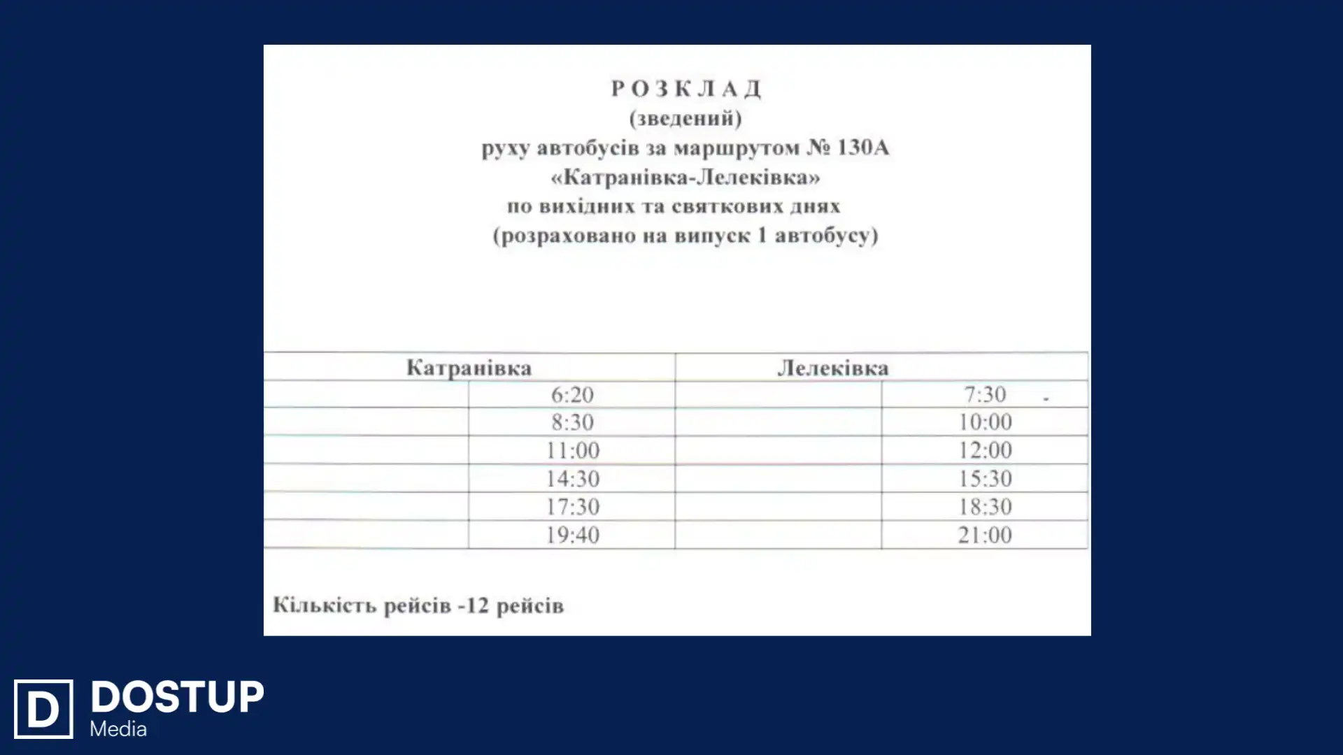 Графік руху автобуса 130 А