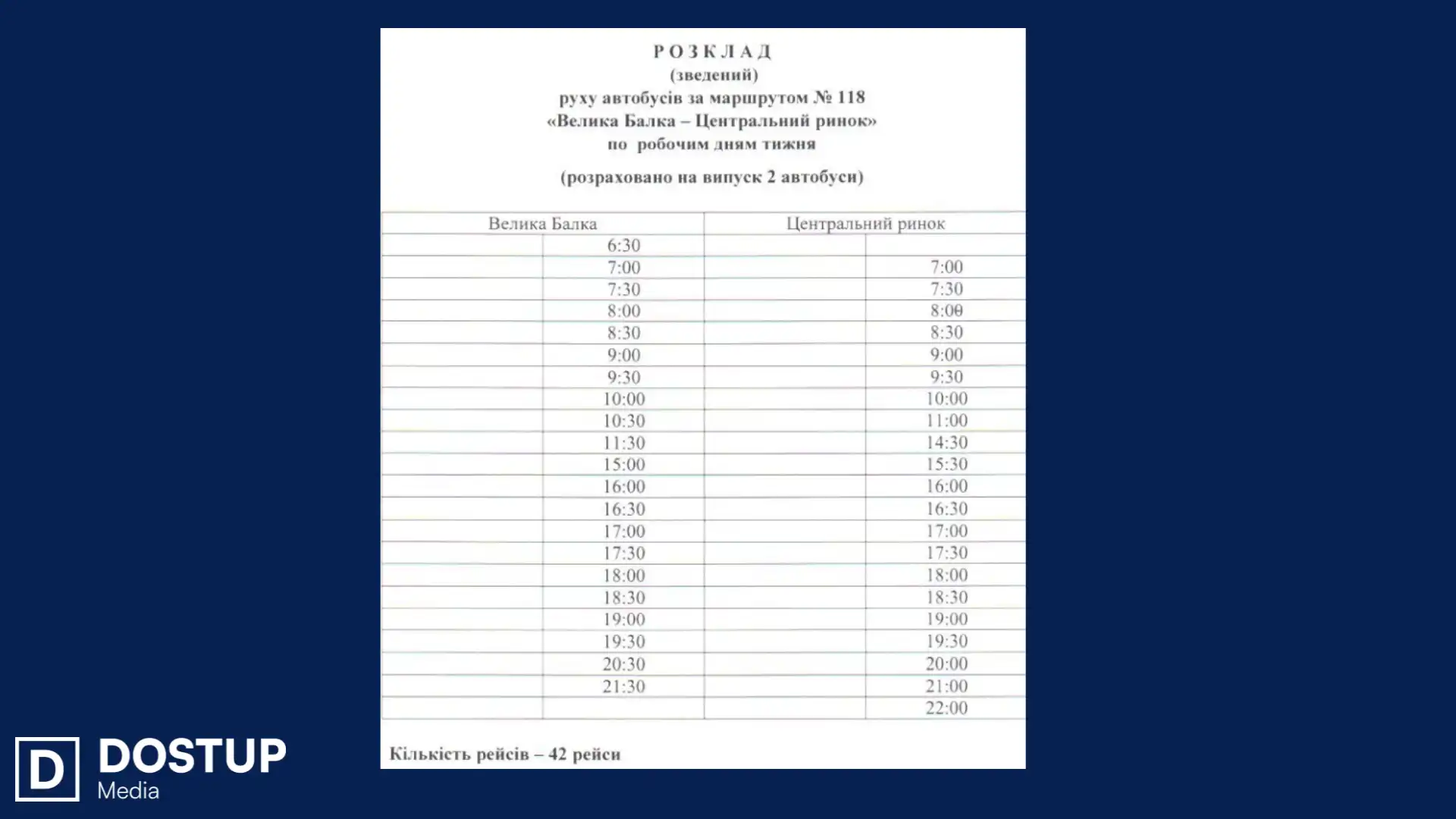 Графік руху автобусного маршруту 118