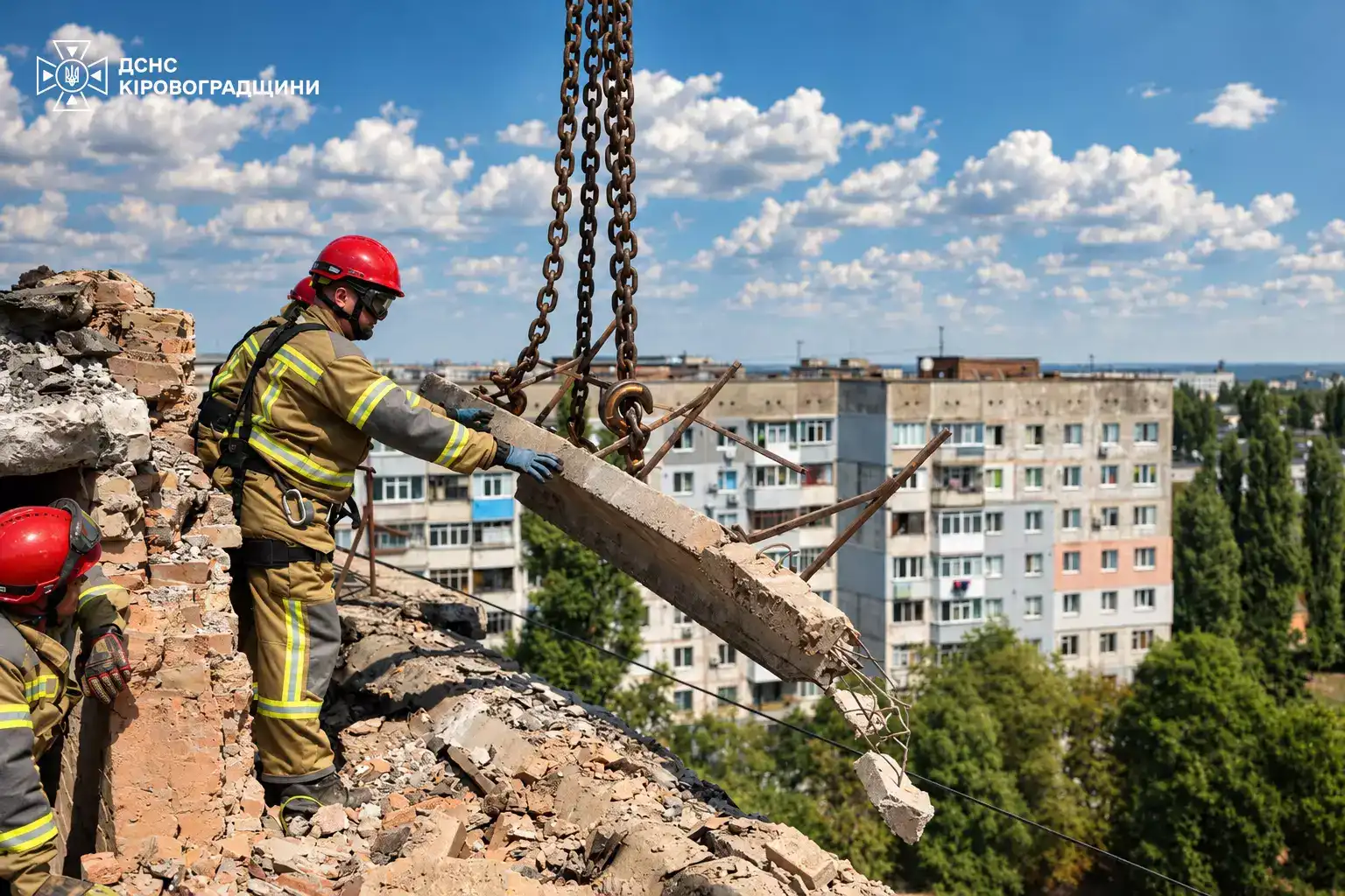 Рятувальники допомогли розібрати конструкції зруйнованого після падіння дрона будинку у Кропивницькому