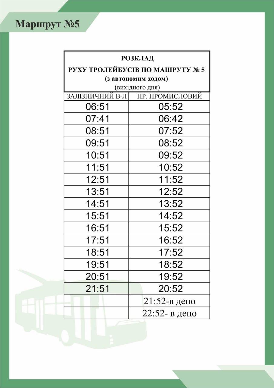 схема руху тролейбуса №5 (вихідний день)