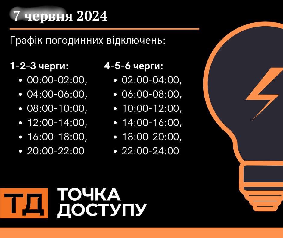 Графік погодинних відключень на 7 червня