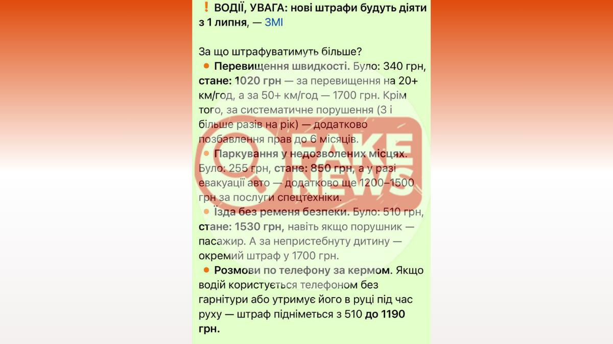 фейк про збільшення штрафів за порушення ПДР