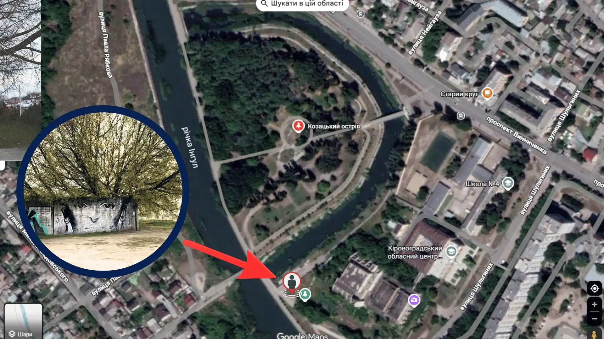 Місце зустрічі на Козачому острові. Скріншот із Google Maps