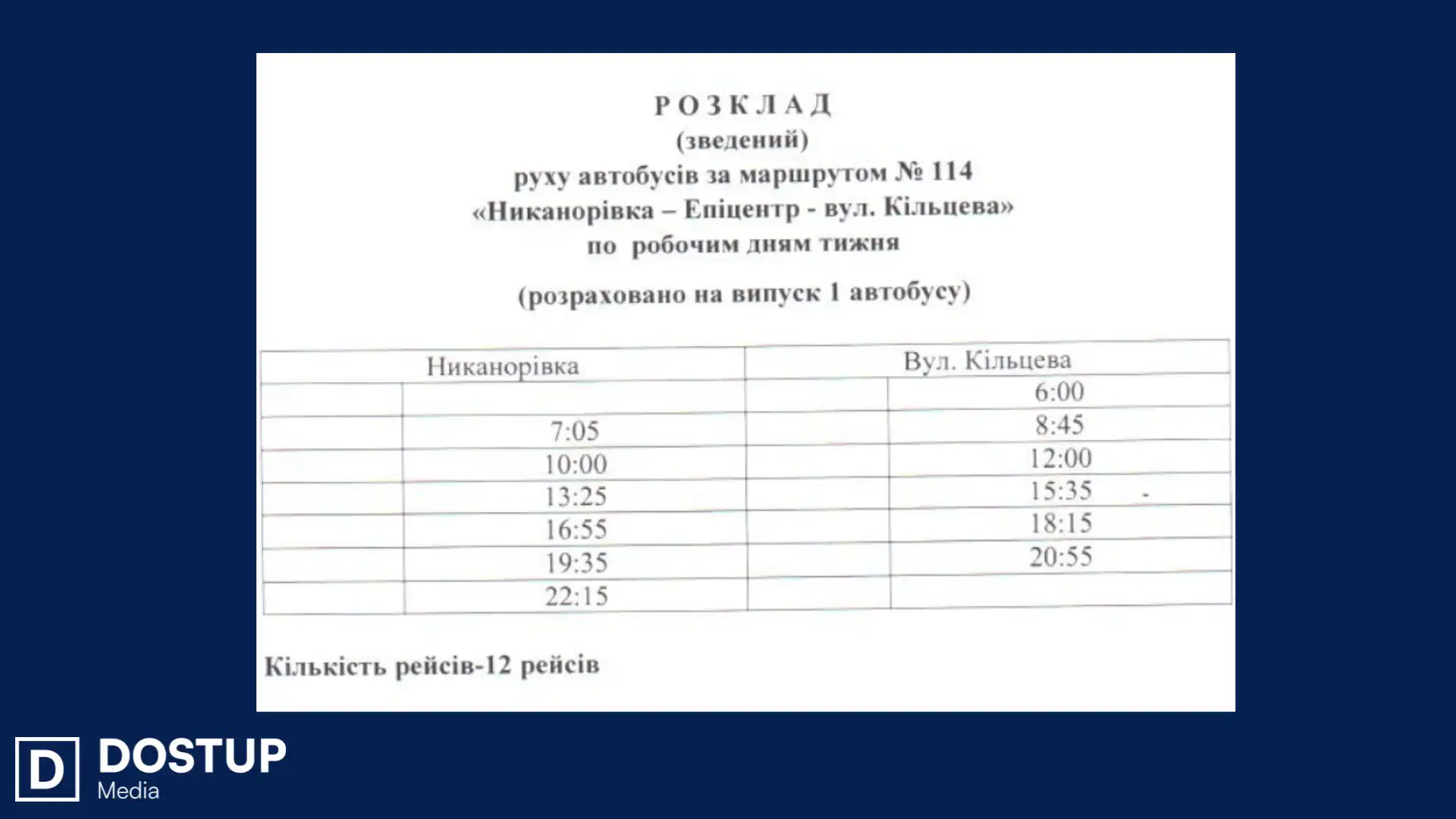 розклад руху автобуса 114