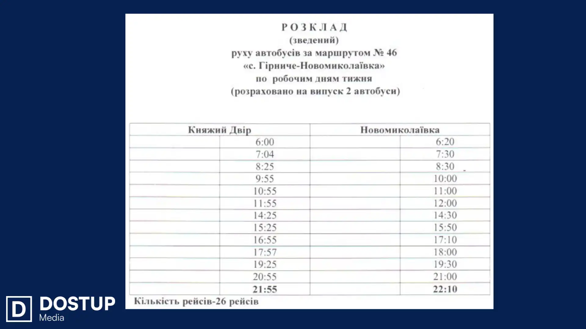 розклад руху автобусного маршруту 46