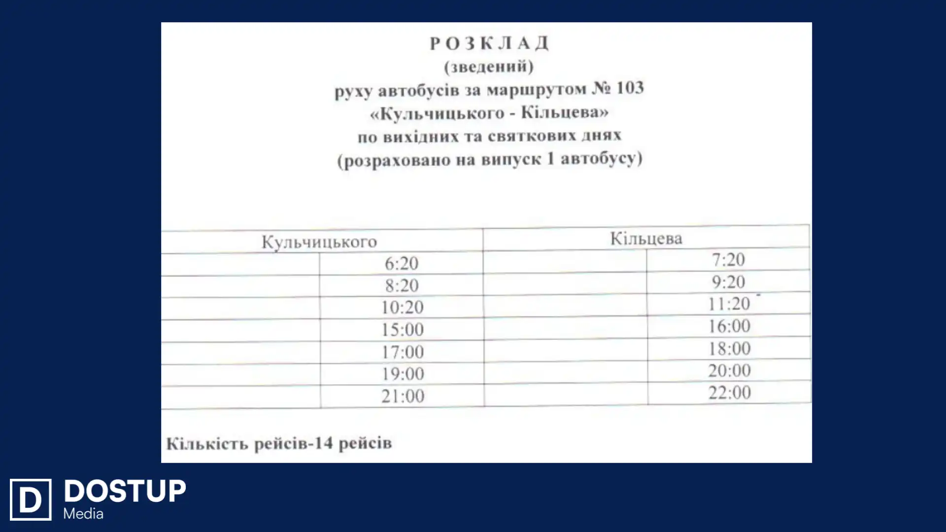 графік руху автобуса 103 вихідні дні