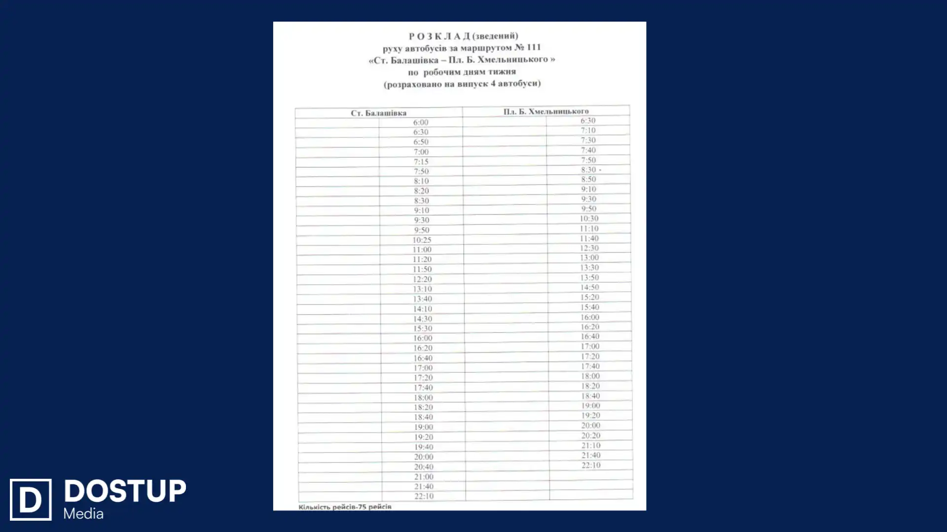 Розклад руху автобусного маршруту 111