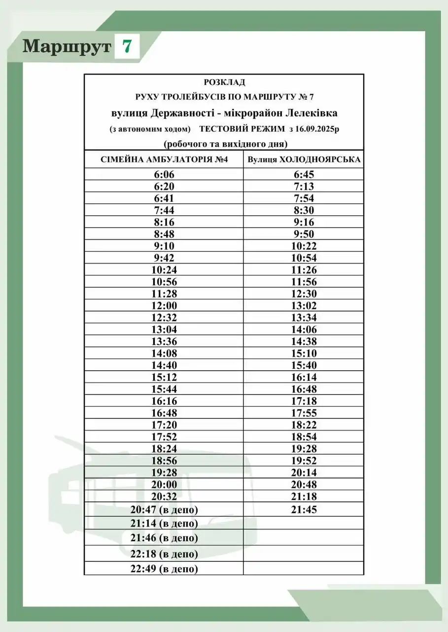  Тролейбус №7 - новий графік руху