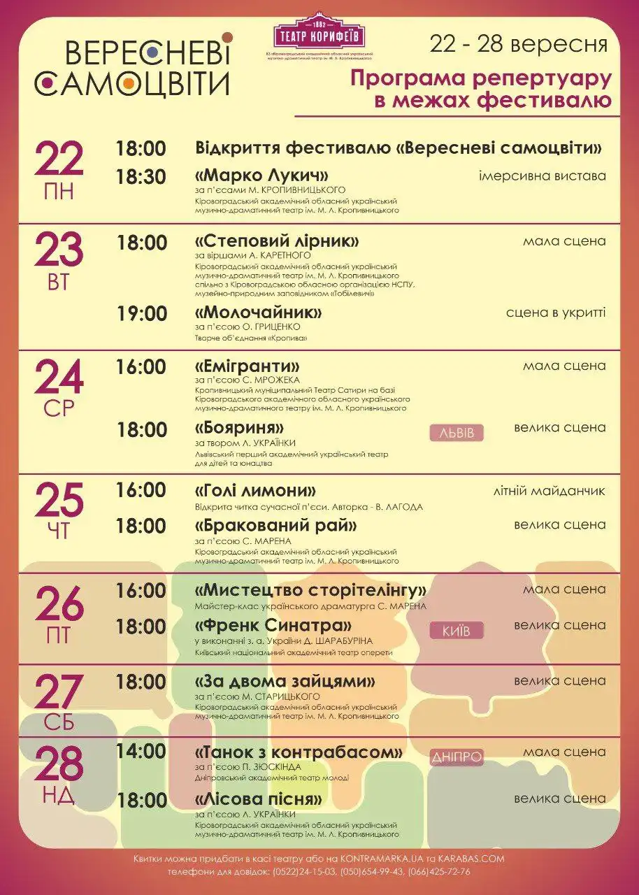 Театральний фестиваль “Вересневі самоцвіти” відбудеться на Кіровоградщині: що чекає на глядачів