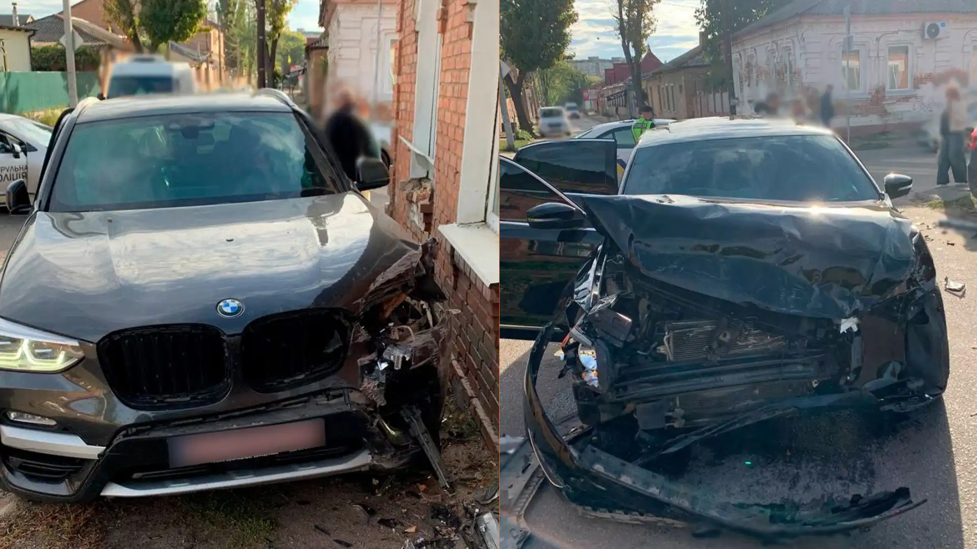 На перехресті у Кропивницькому зіткнулися Volkswagen та BMW: одне авто врізалося в будинок