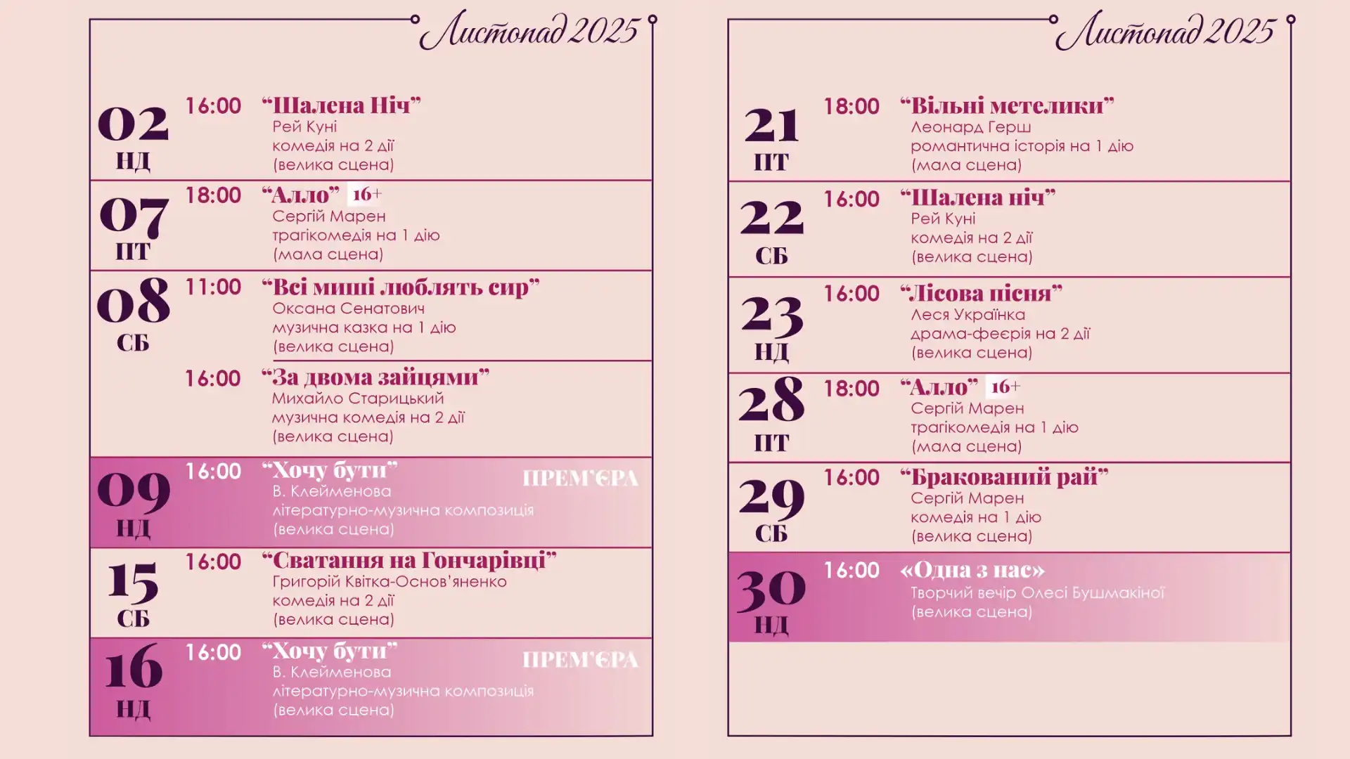 Афіша театру Кропивницького